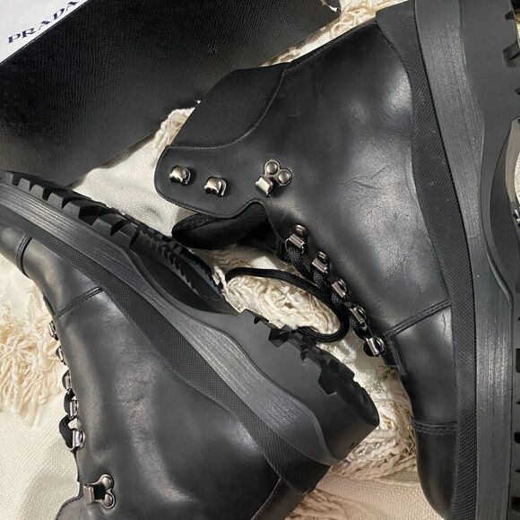 Prada Men\'s Leather Hiking Combat Boots Black Size 6 NEW main image 10